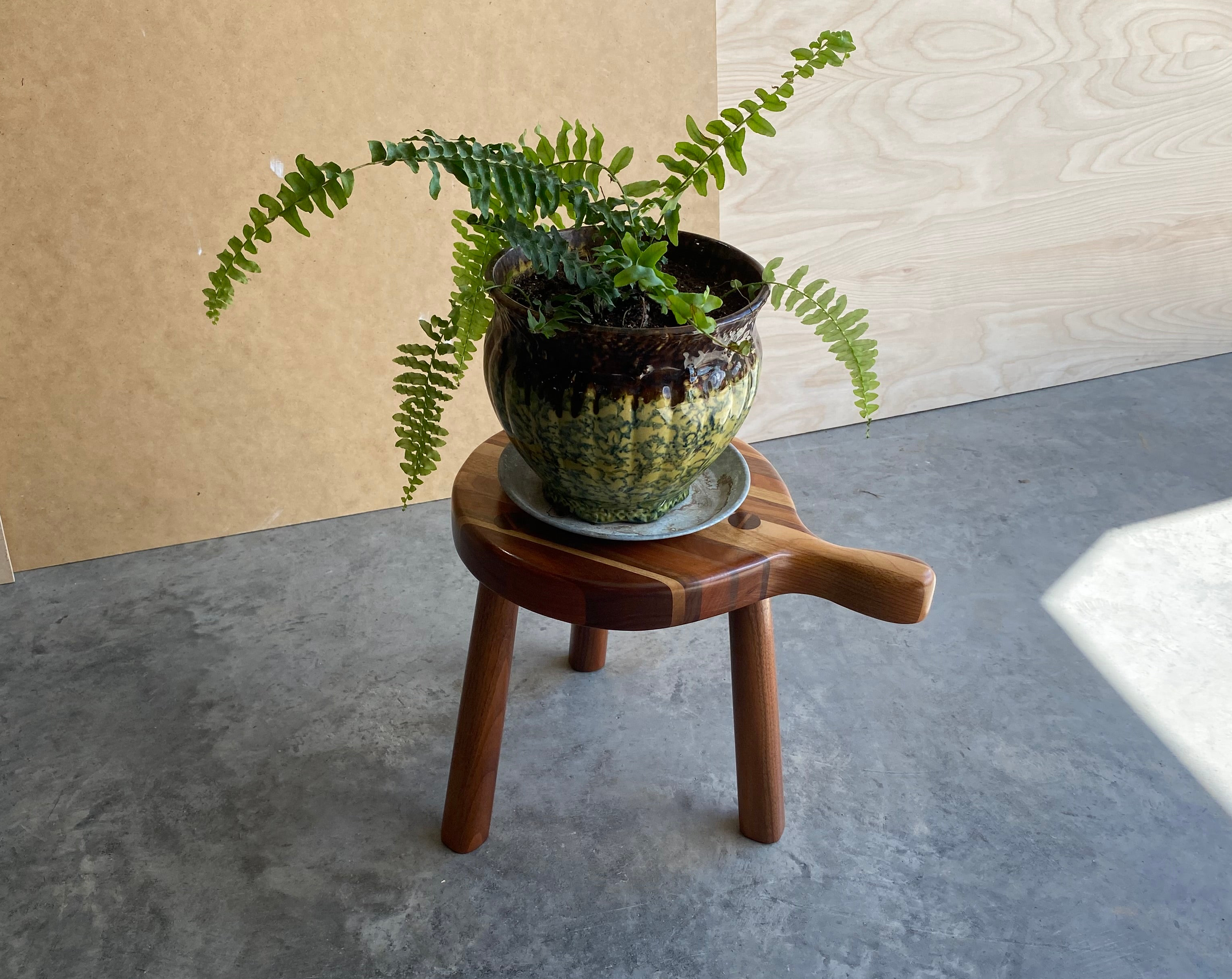 Milk Stool | Foot Stool | Plant Stand | Striped | Walnut