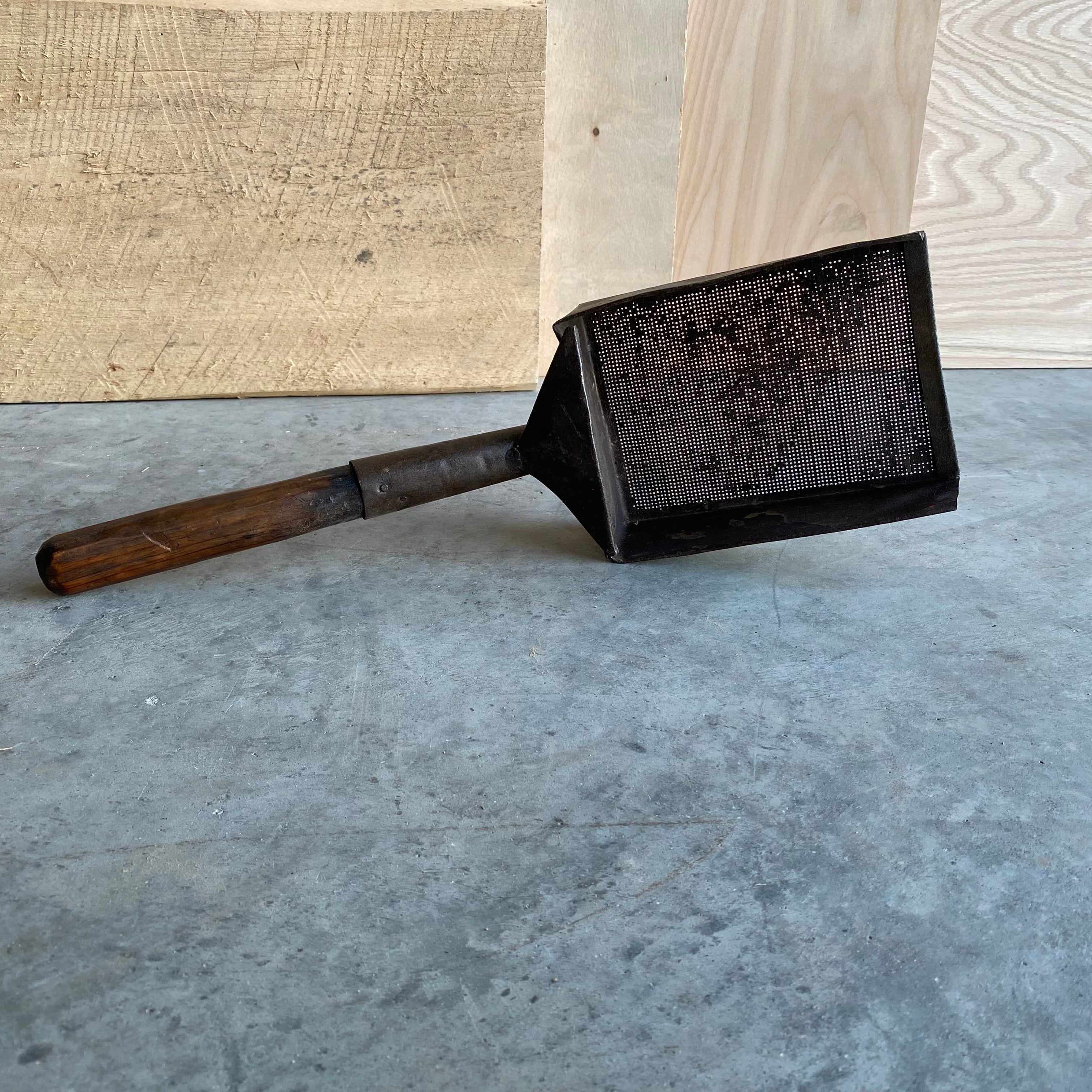 Primitive Sifting Scoop: 1800s Antique Wood and Tin Grain Scoop