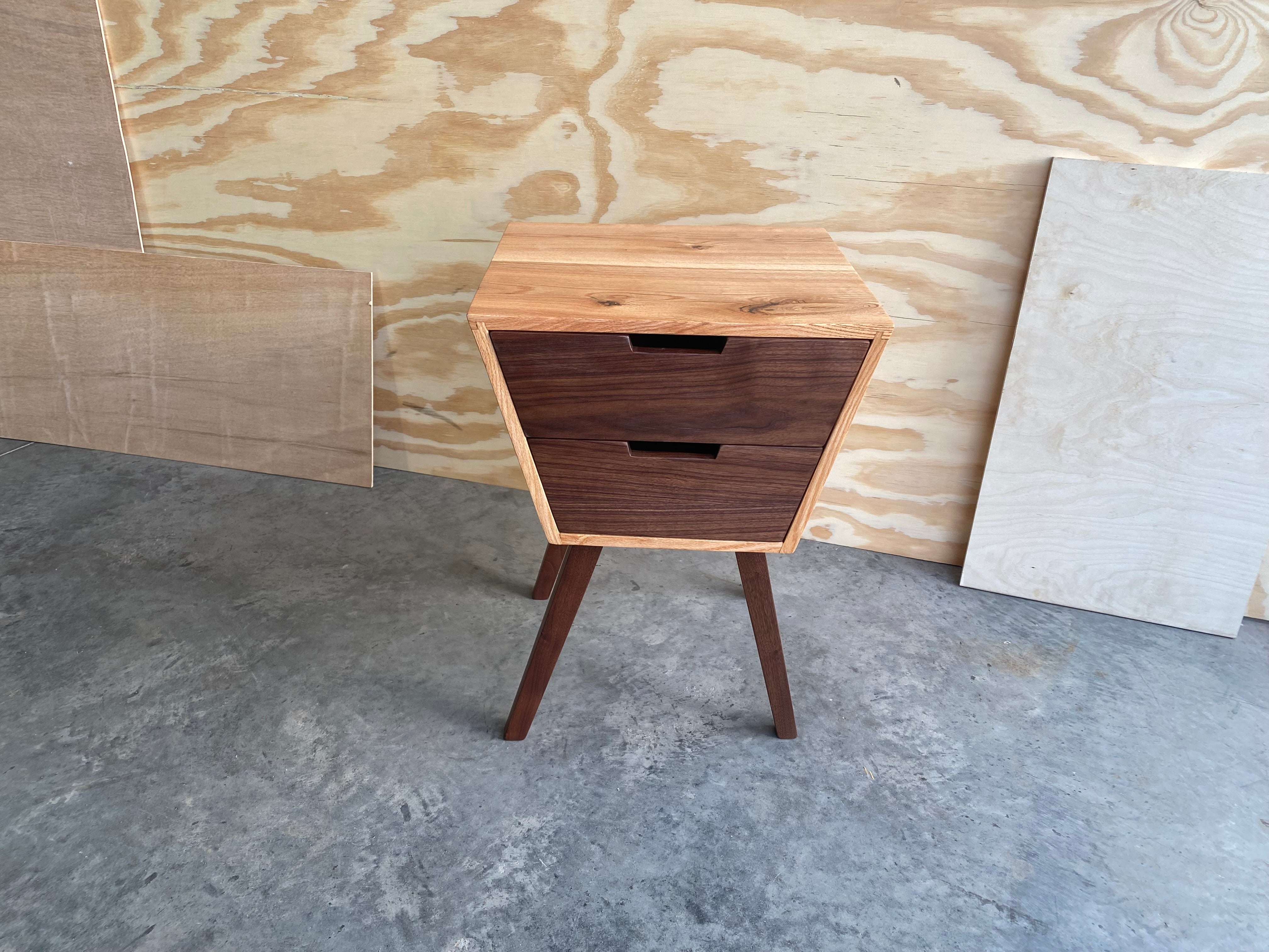 Angled 2-Drawer Night Stand | End Table |Handmade | Oak and Walnut