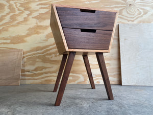 Angled 2-Drawer Night Stand | End Table |Handmade | Oak and Walnut