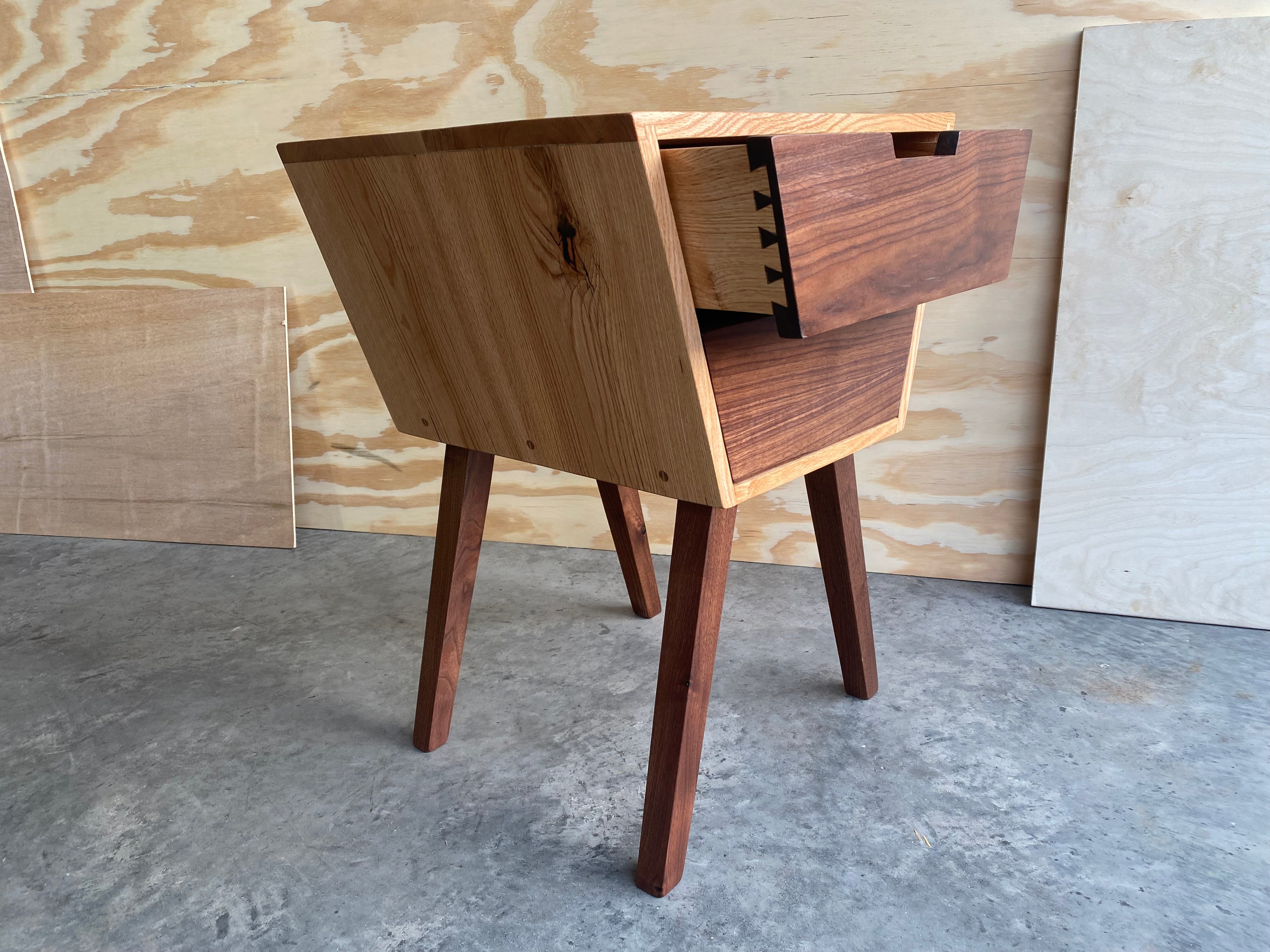 Angled 2-Drawer Night Stand | End Table |Handmade | Oak and Walnut