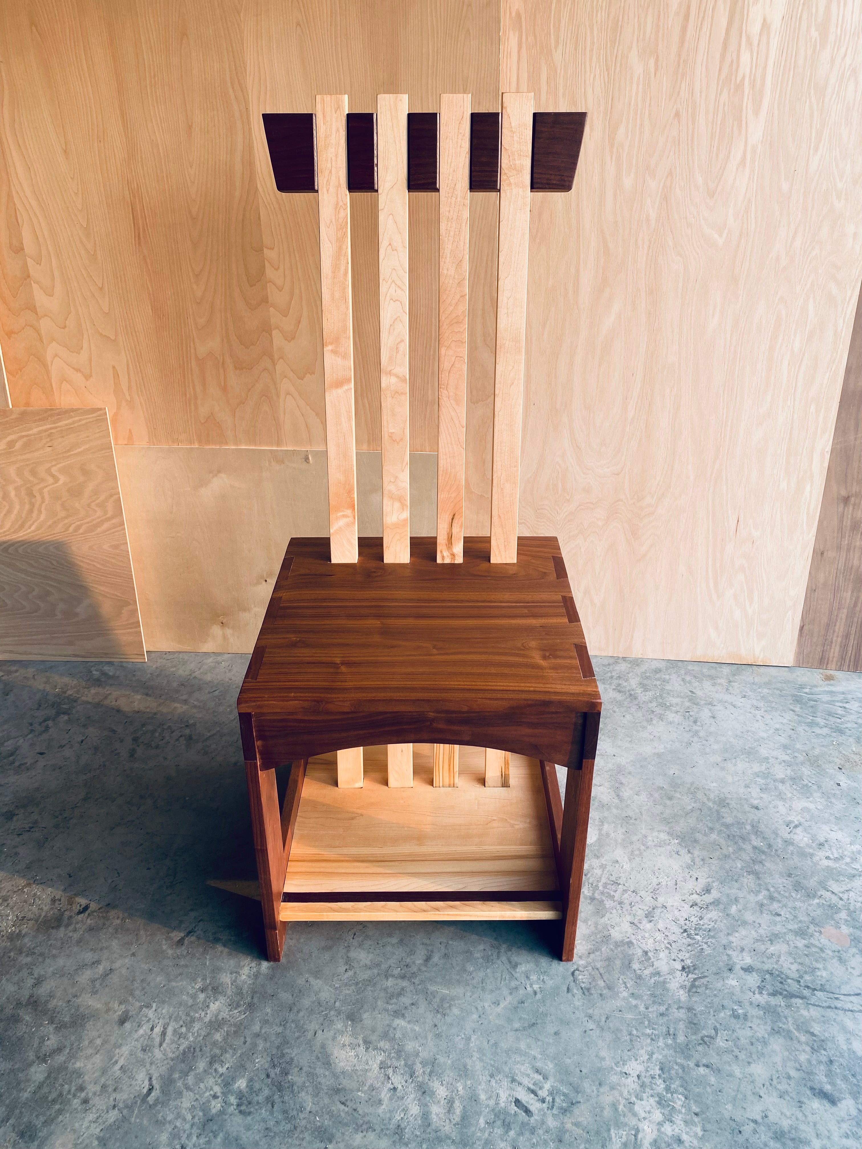 Box Chair | Unique | One-of-a-kind Seat | Handmade | Walnut and Maple Wood