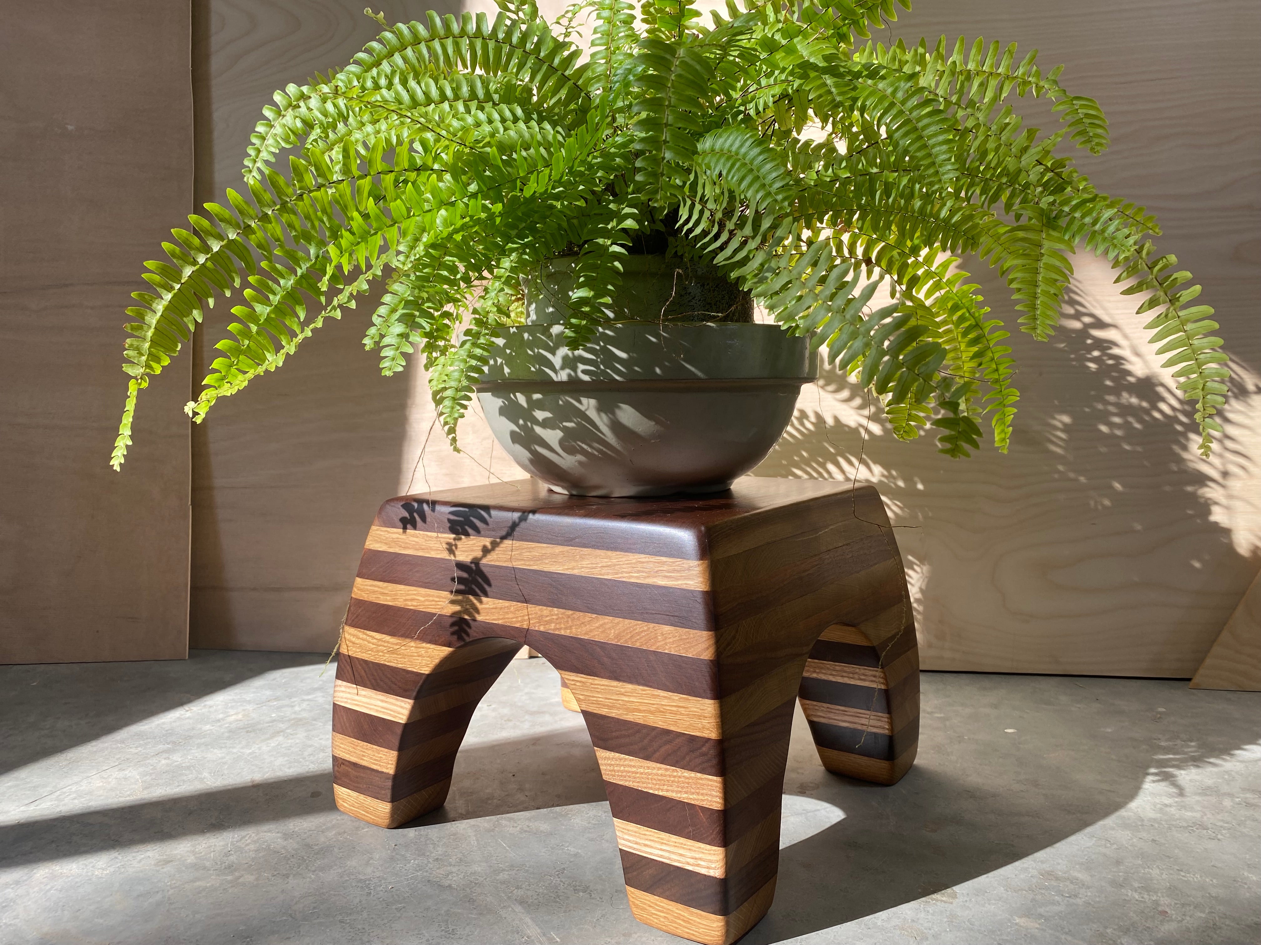 Striped Wood Stool | Plant Stand | Step | Display