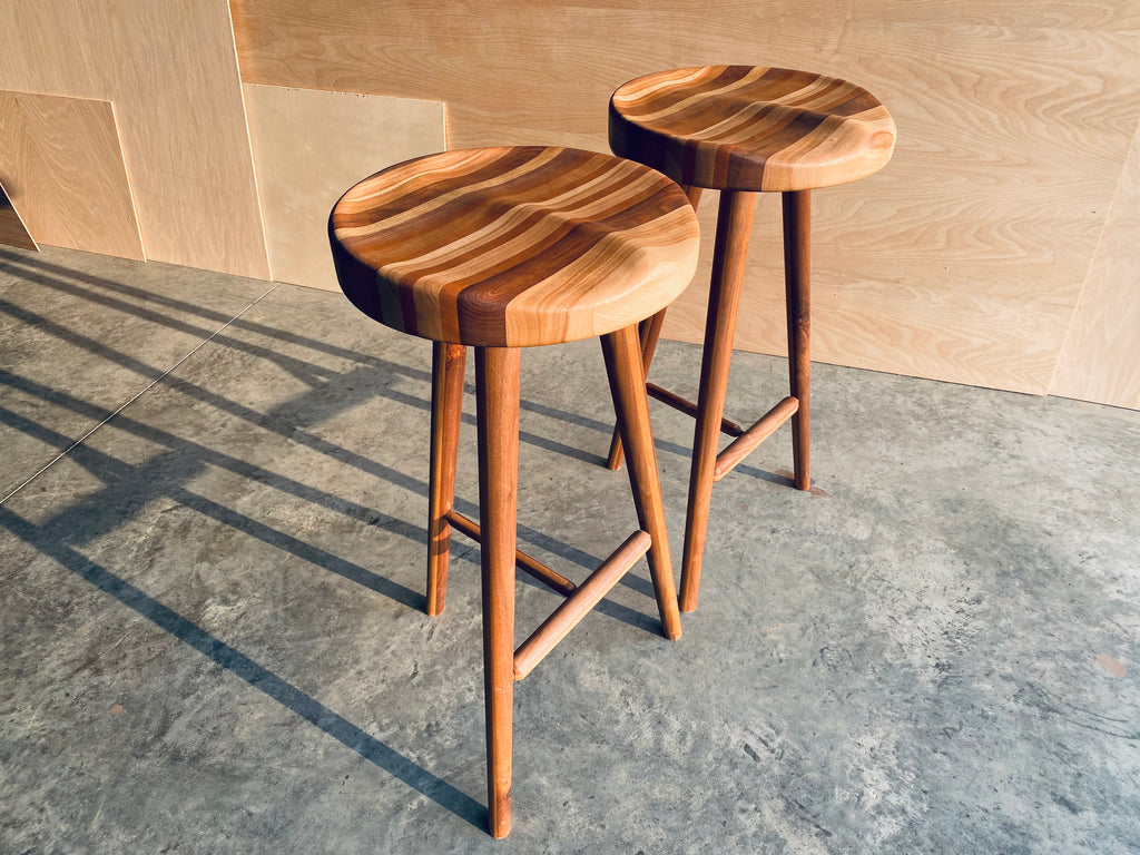 Striped Wood | 3-Legged Stool | High Top Stool | Kitchen Island Seating