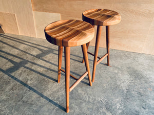 Striped Wood | 3-Legged Stool | High Top Stool | Kitchen Island Seating