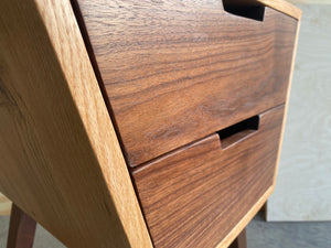 Angled 2-Drawer Night Stand | End Table |Handmade | Oak and Walnut