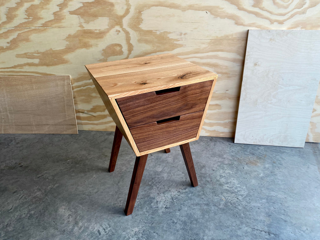 Angled 2-Drawer Night Stand | End Table |Handmade | Oak and Walnut