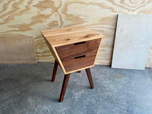 Angled 2-Drawer Night Stand | End Table |Handmade | Oak and Walnut