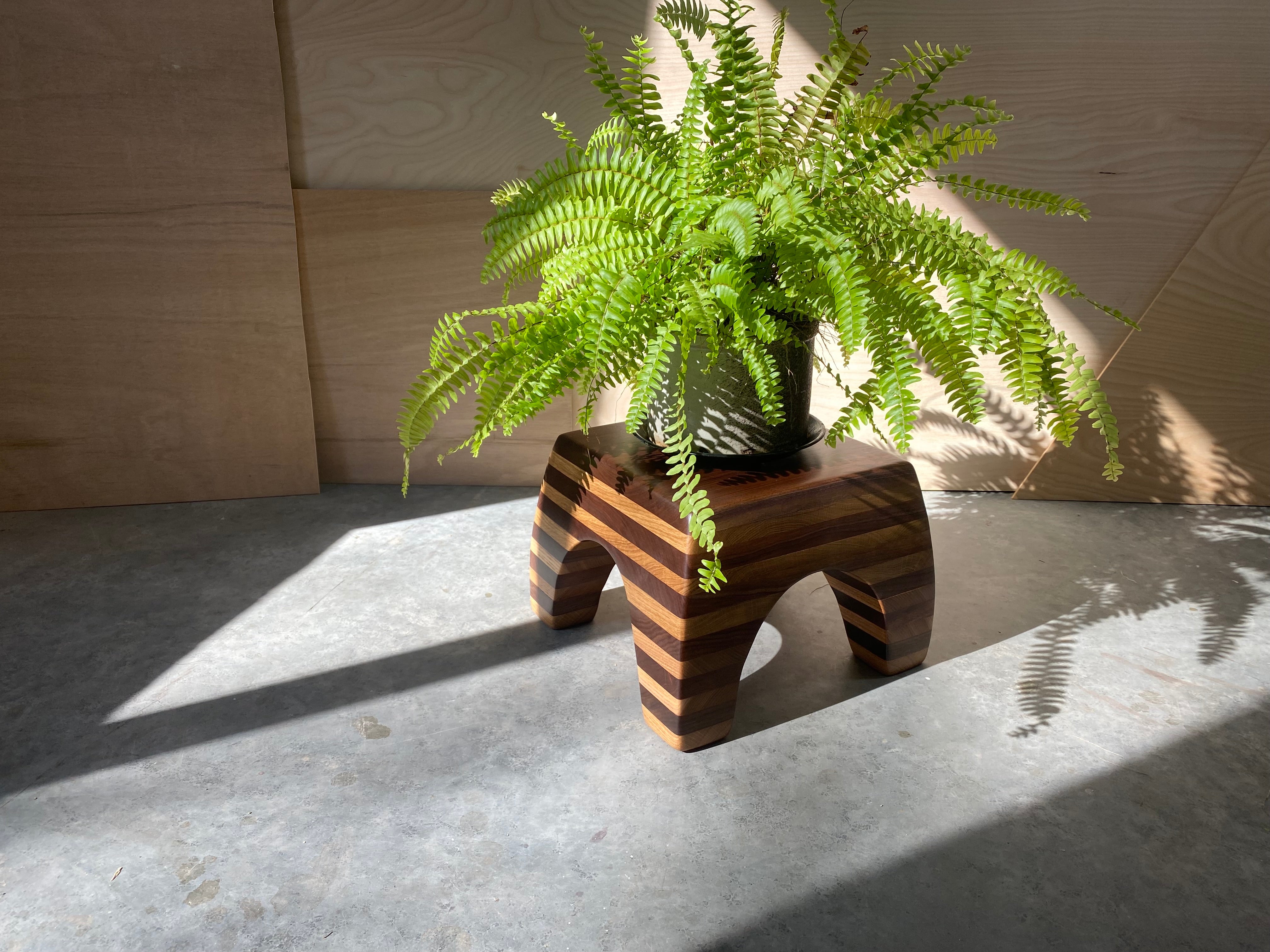 Striped Wood Stool | Plant Stand | Step | Display