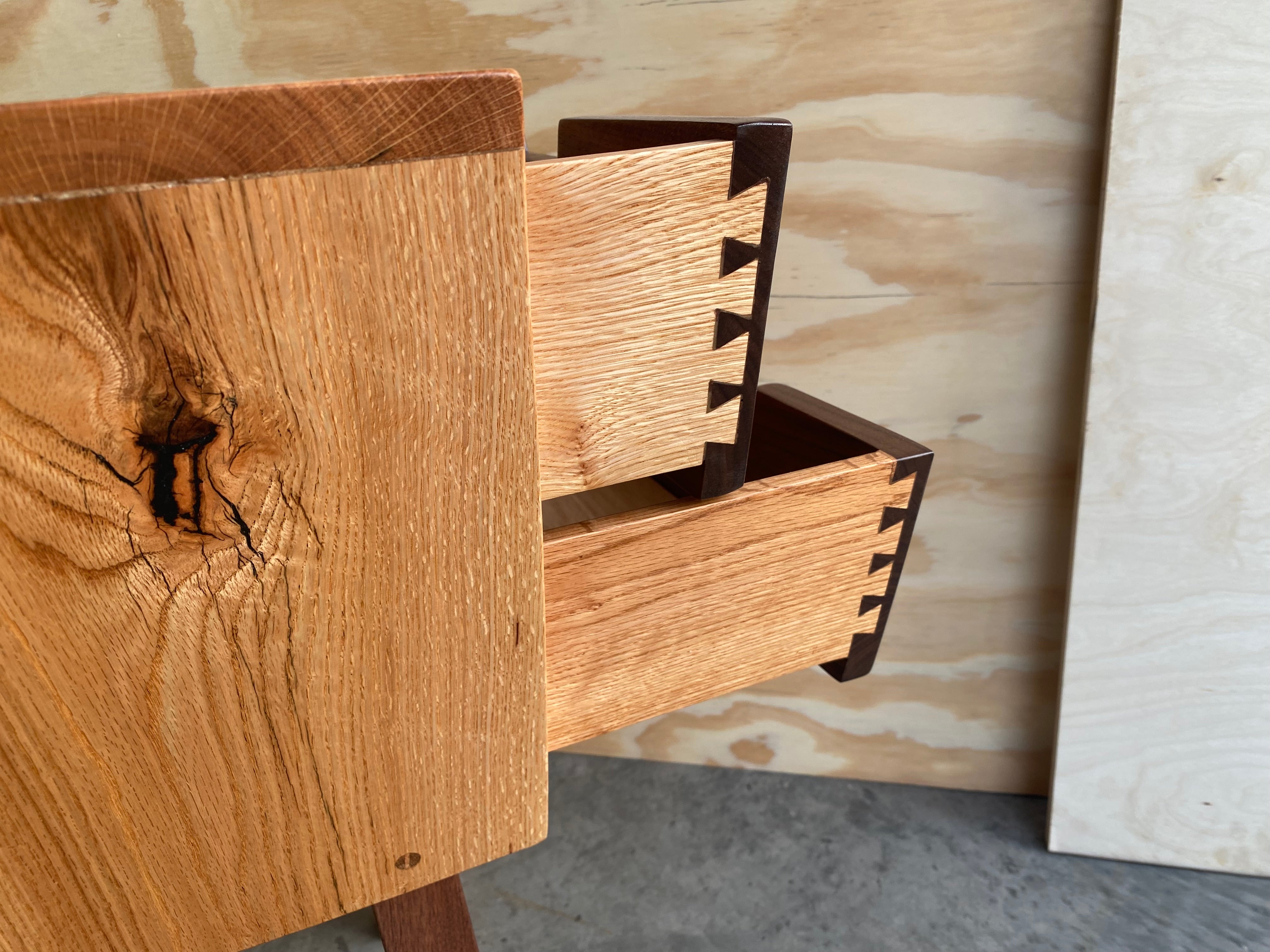 Angled 2-Drawer Night Stand | End Table |Handmade | Oak and Walnut