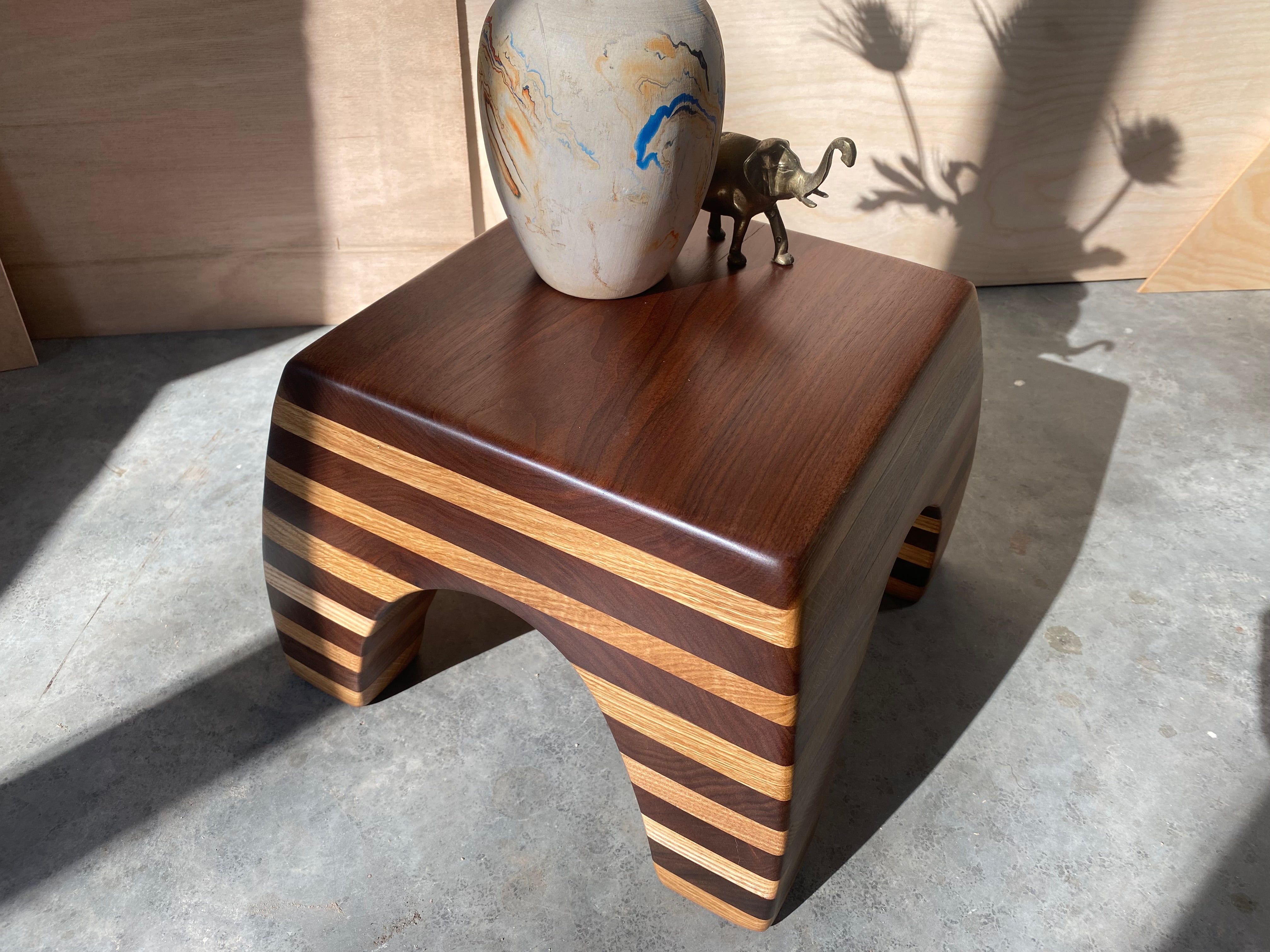 Striped Wood Stool | Plant Stand | Step | Display