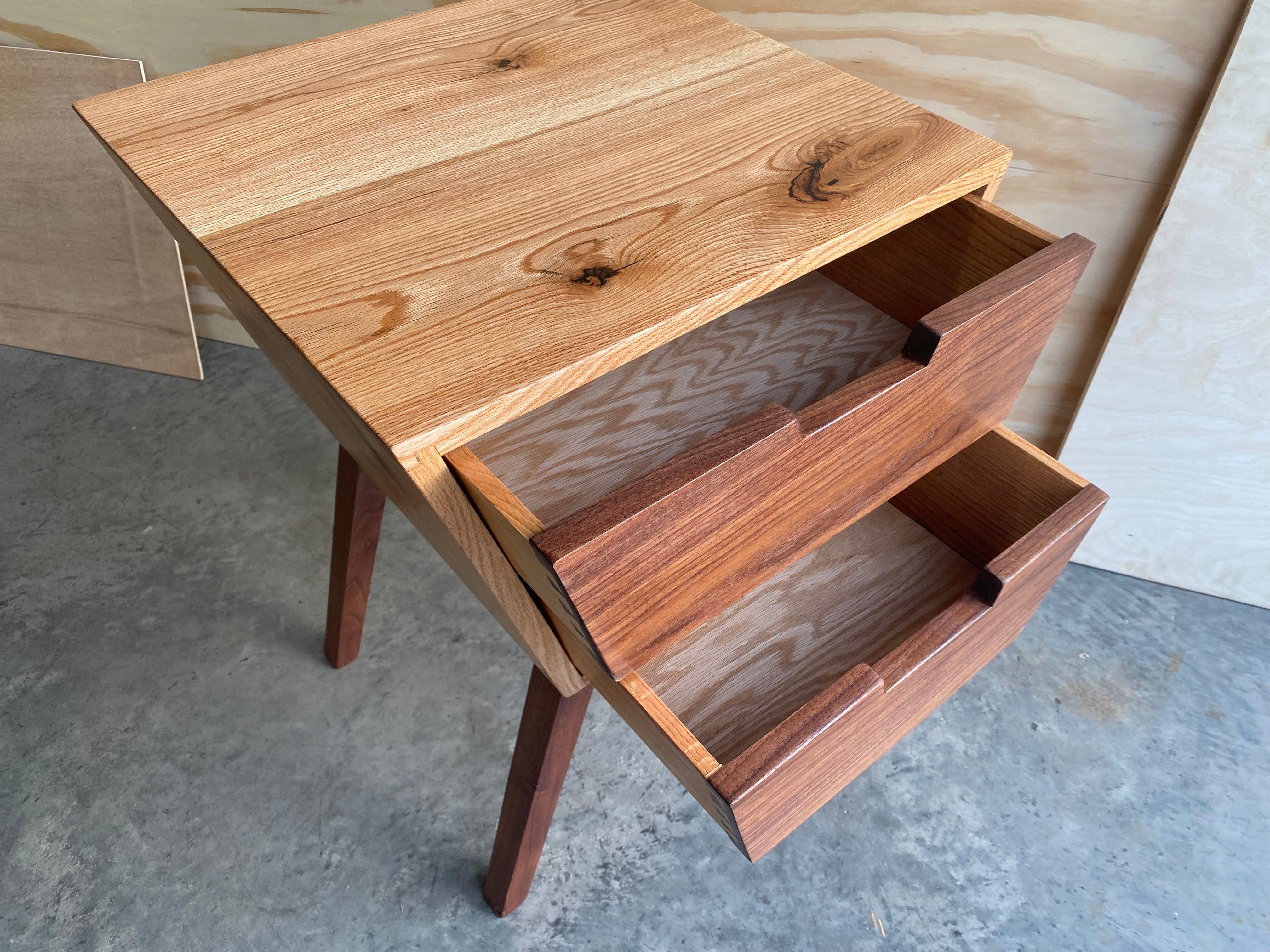 Angled 2-Drawer Night Stand | End Table |Handmade | Oak and Walnut