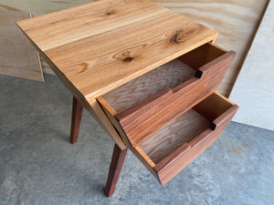 Angled 2-Drawer Night Stand | End Table |Handmade | Oak and Walnut