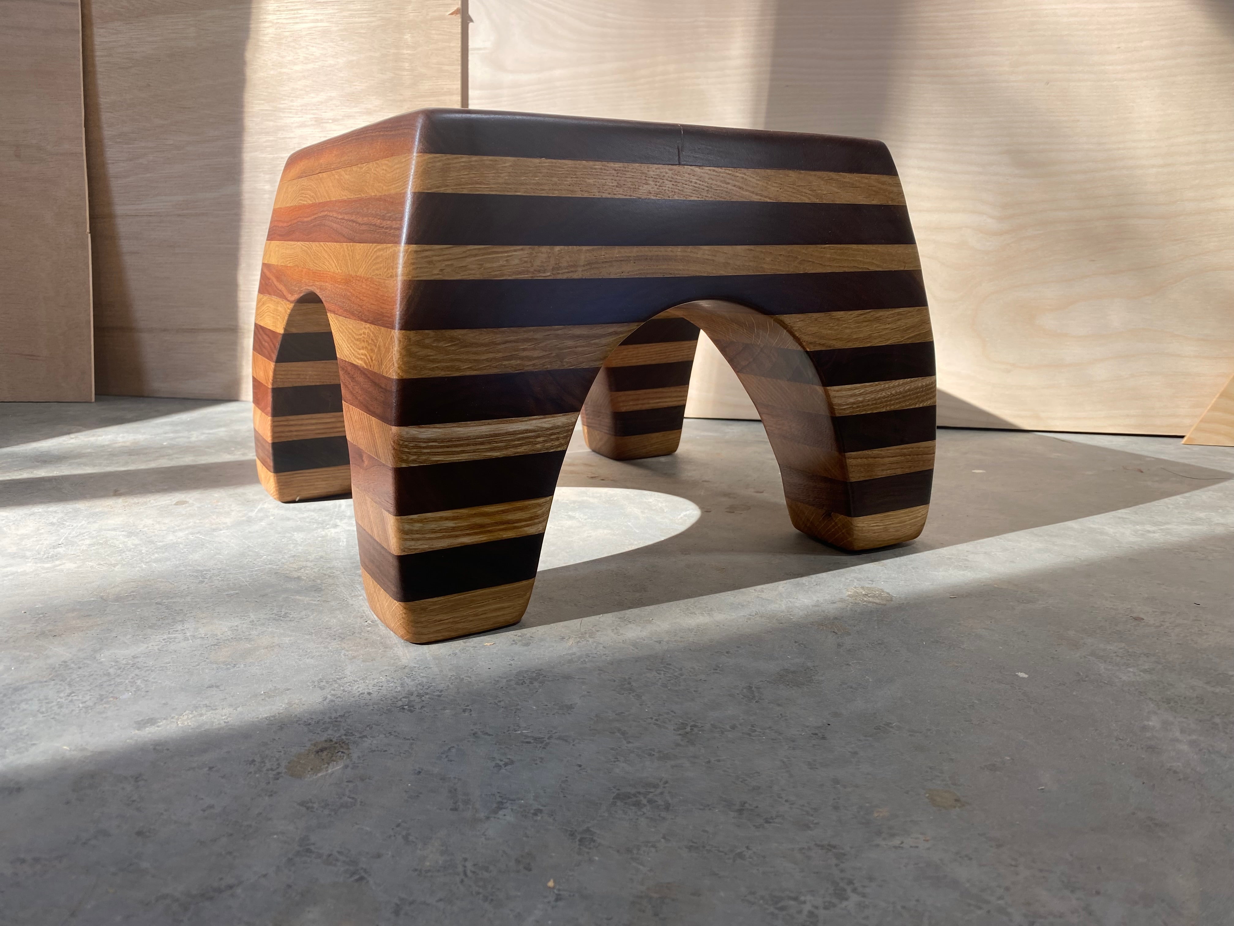 Striped Wood Stool | Plant Stand | Step | Display