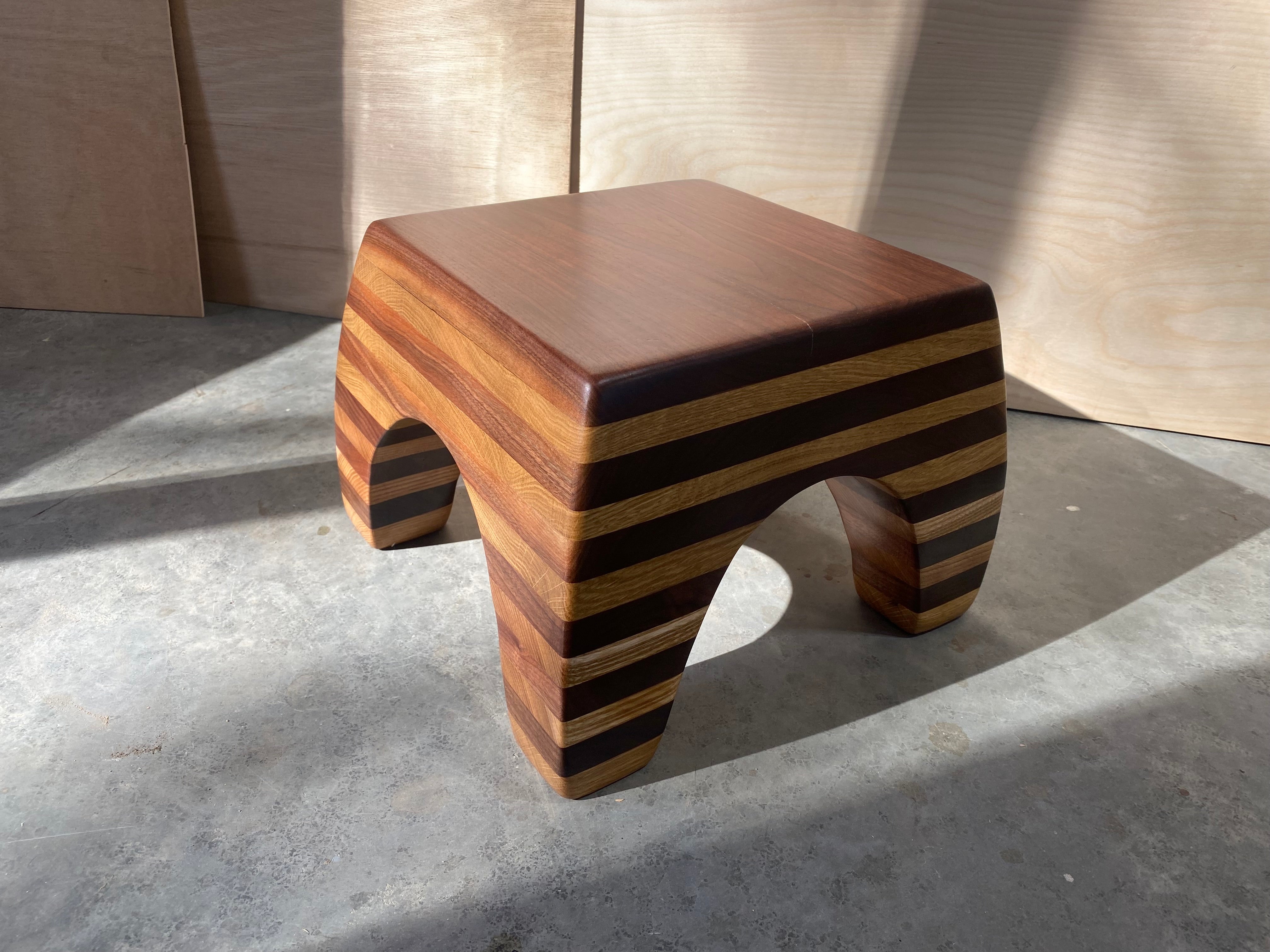 Striped Wood Stool | Plant Stand | Step | Display