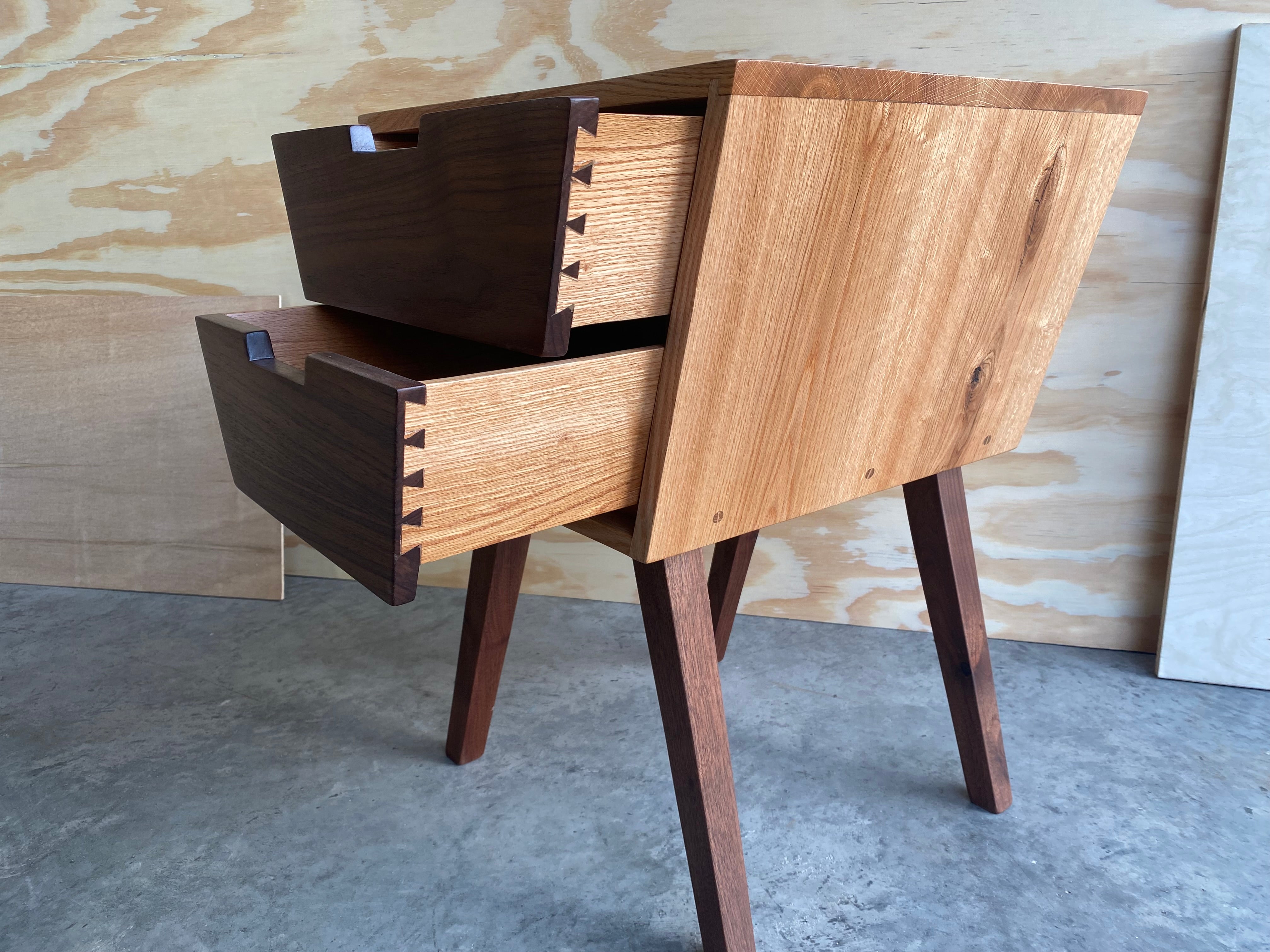 Angled 2-Drawer Night Stand | End Table |Handmade | Oak and Walnut