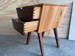 Angled 2-Drawer Night Stand | End Table |Handmade | Oak and Walnut