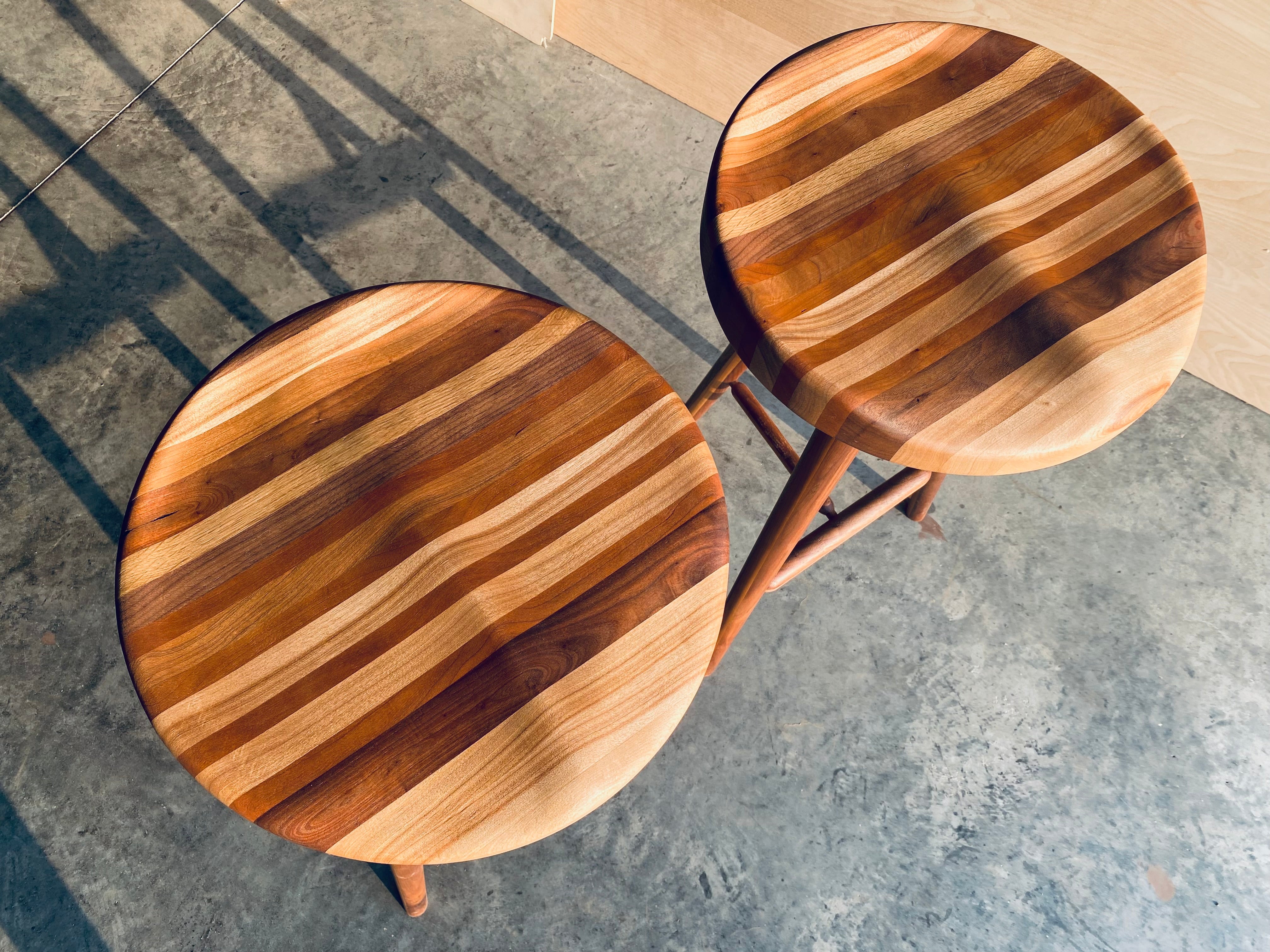 Striped Wood | 3-Legged Stool | High Top Stool | Kitchen Island Seating