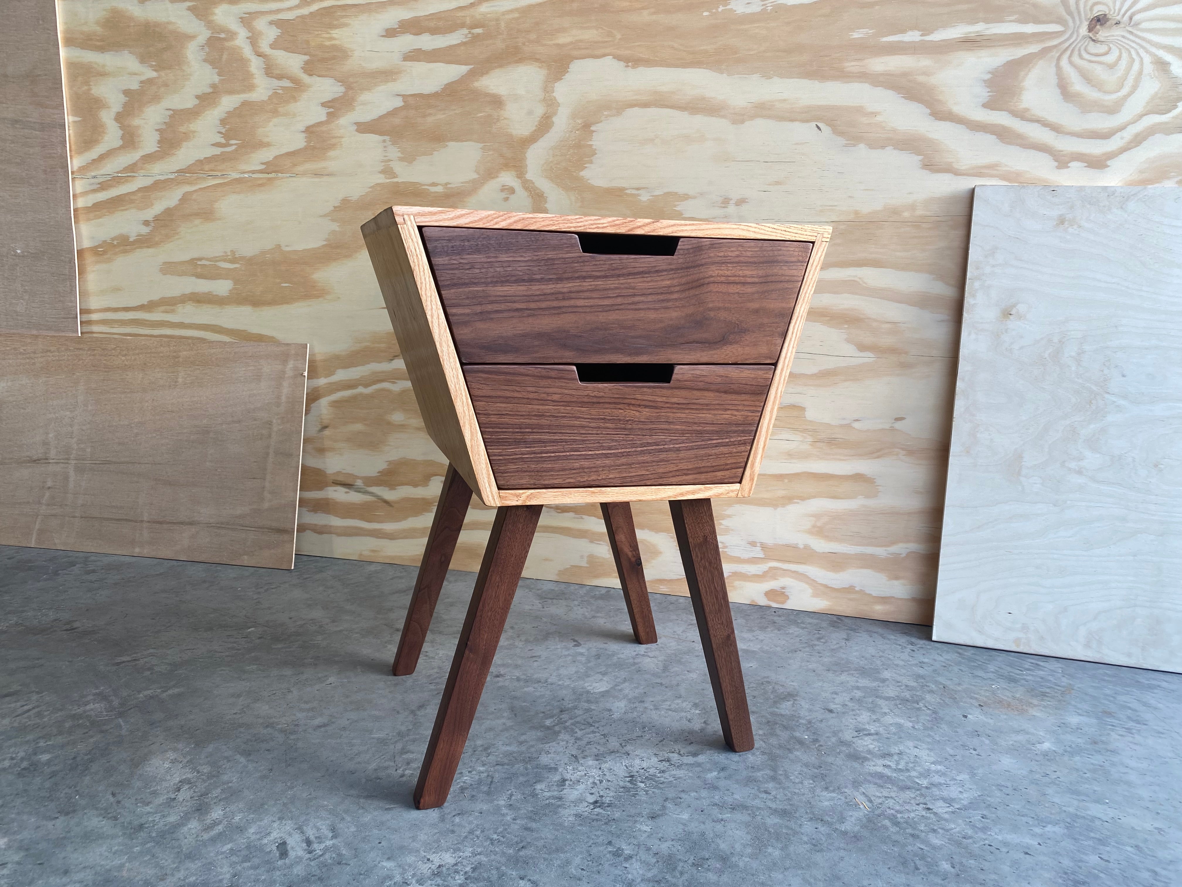 Angled 2-Drawer Night Stand | End Table |Handmade | Oak and Walnut