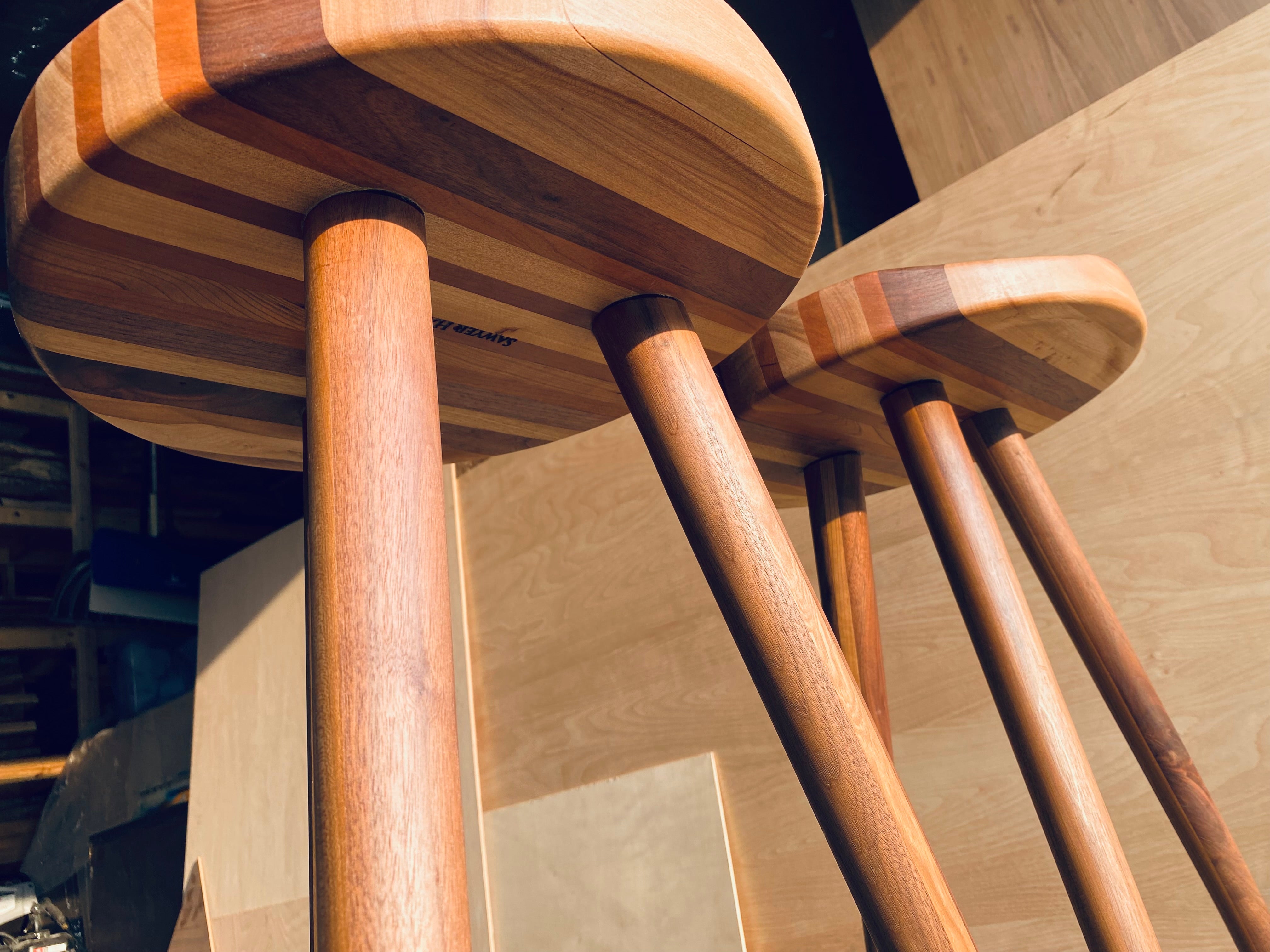 Striped Wood | 3-Legged Stool | High Top Stool | Kitchen Island Seating