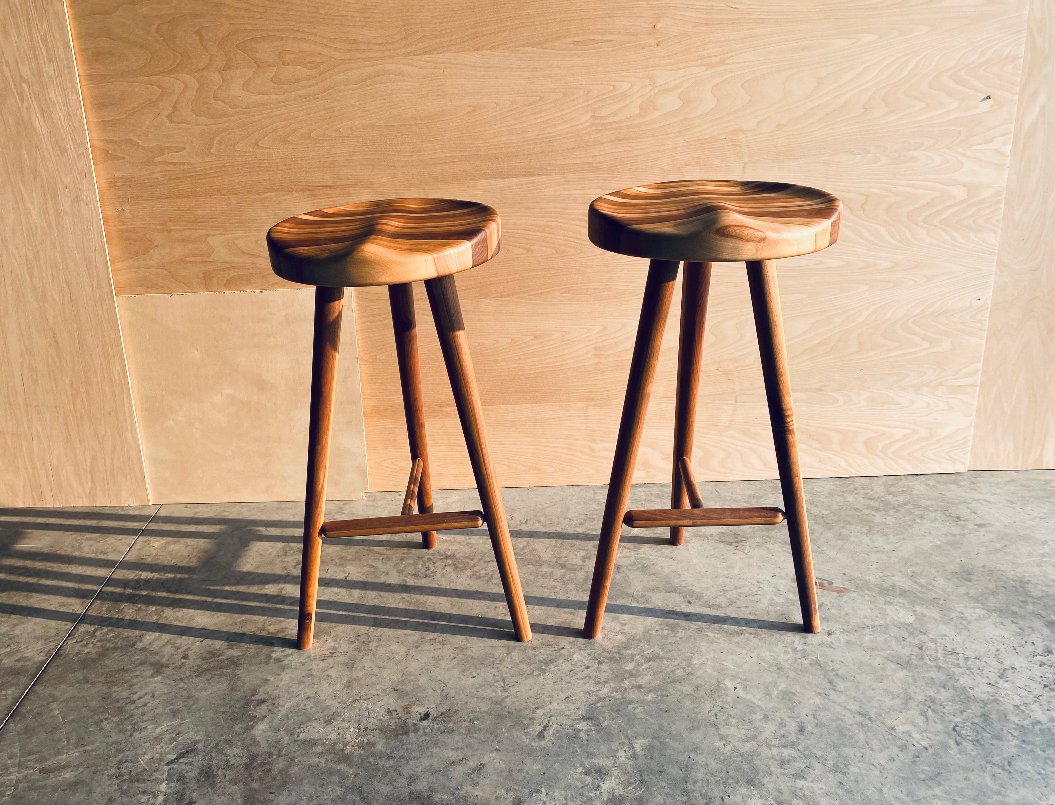 Striped Wood | 3-Legged Stool | High Top Stool | Kitchen Island Seating