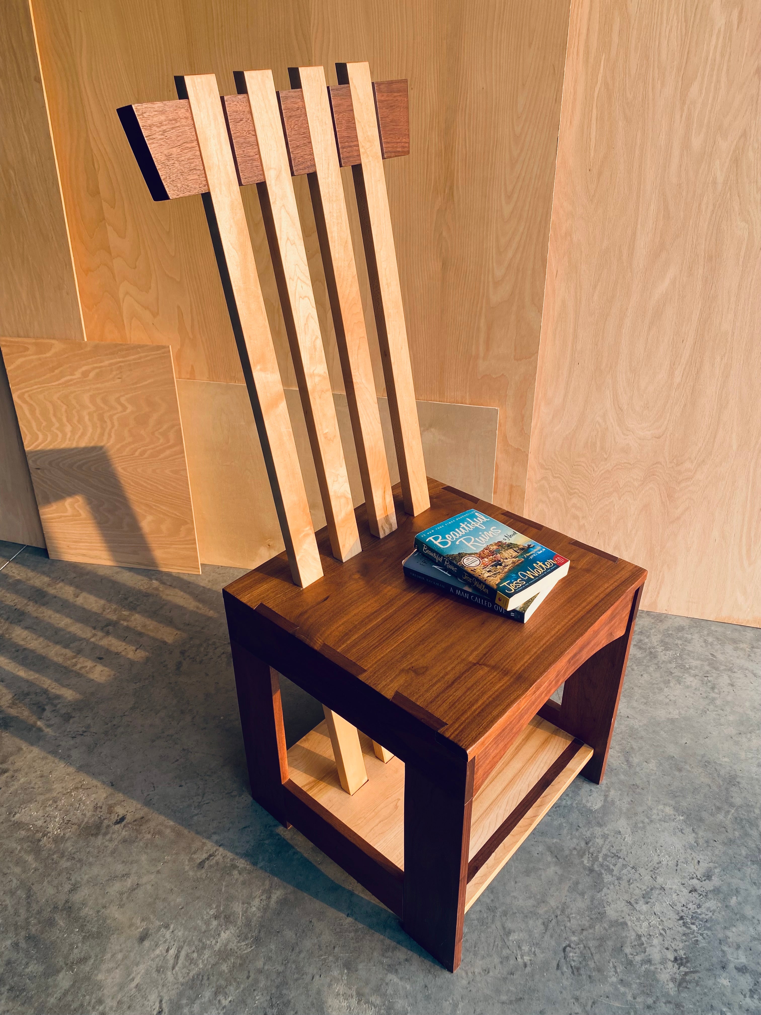 Box Chair | Unique | One-of-a-kind Seat | Handmade | Walnut and Maple Wood