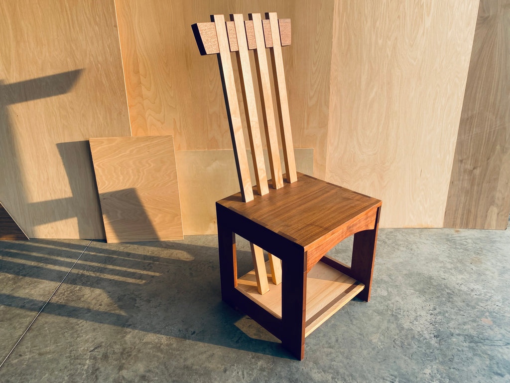 Box Chair | Unique | One-of-a-kind Seat | Handmade | Walnut and Maple Wood