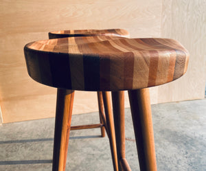 Striped Wood | 3-Legged Stool | High Top Stool | Kitchen Island Seating